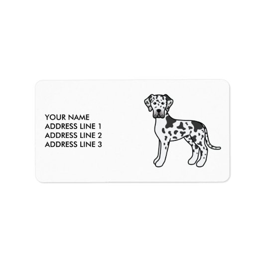 Harlequin Dog Great Cartoon Hond & Tekst Etiket (Voorkant)