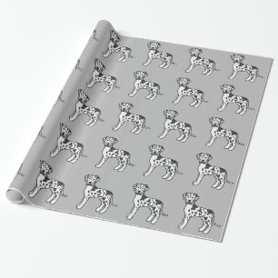 Harlequin Dog Great Dane Patroon Op Grijs Cadeaupapier