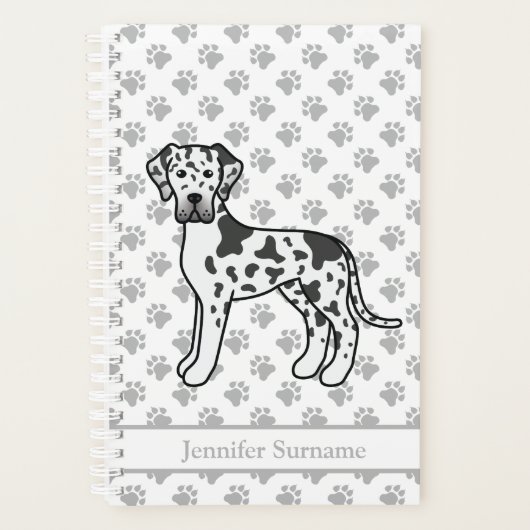 Harlequin Dog Great Dane Schattige Cartoon Hond & Planner (Voorkant)