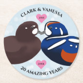 Harlequin Ducks Lovevogels elk jaar Jubileum Ronde Kartonnen Onderzetter (Voorkant)