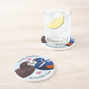 Harlequin Ducks Lovevogels elk jaar Jubileum Zandsteen Onderzetter