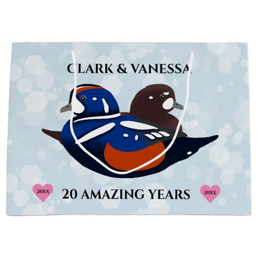 Harlequin Ducks Lovevogels Elk Jubileum jaar Groot Cadeauzakje (Voorkant)