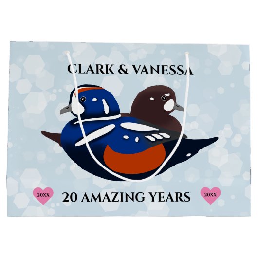 Harlequin Ducks Lovevogels Elk Jubileum jaar Groot Cadeauzakje (Achterkant)