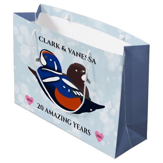 Harlequin Ducks Lovevogels Elk Jubileum jaar Groot Cadeauzakje (Achterkant Gekanteld)