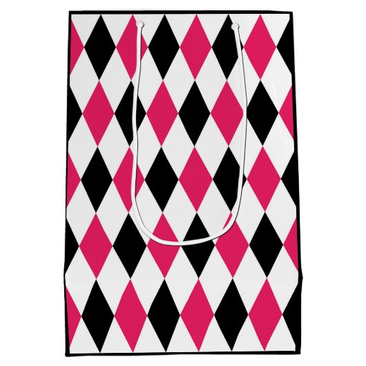 Harlequin Elegant Diamant Geometrisch Zwart Wit Medium Cadeauzakje (Achterkant)