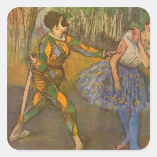 Harlequin en Columbine van Edgar Degas  Kunst Vierkante Sticker (Voorkant)