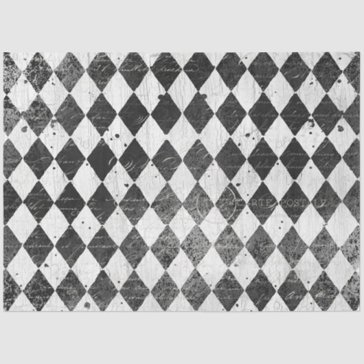 Harlequin Ephemera Black in White Wood Decoupage Tissuepapier (Voorkant)