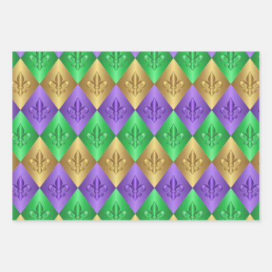 Harlequin Fleur-de-Lis Mardi Gras Pattern Inpakpapier Vel (Voorkant 2)