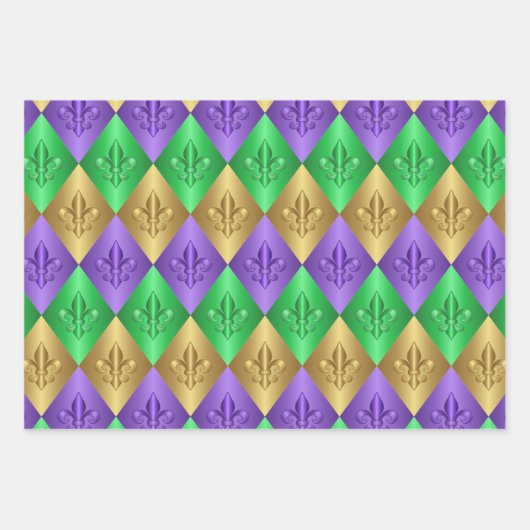 Harlequin Fleur-de-Lis Mardi Gras Pattern Inpakpapier Vel (Voorkant)