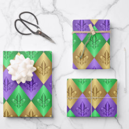 Harlequin Fleur-de-Lis Mardi Gras Pattern Inpakpapier Vel