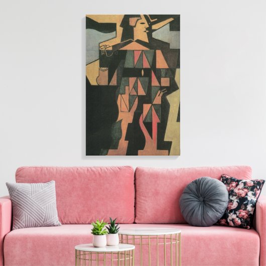 Harlequin, gemaakt door Juan Gris,  Cubistische ku Canvas Afdruk (Insitu (Woonkamer))
