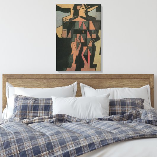 Harlequin, gemaakt door Juan Gris,  Cubistische ku Canvas Afdruk (Insitu (Slaapkamer))