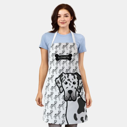 Harlequin Great Dane Cute Cartoon Dog & Name Schort (Gedragen)