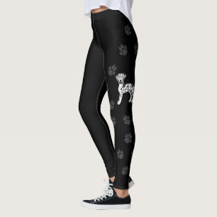 Harlequin Great Dane Cute Cartoon Dog & Paws Leggings