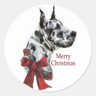 Harlequin Great Dane-kerstcadeaus Ronde Sticker