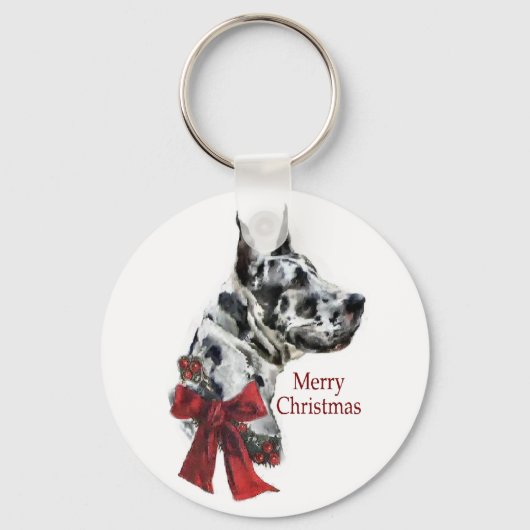 Harlequin Great Dane-kerstcadeaus Sleutelhanger (Voorkant)