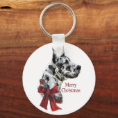 Harlequin Great Dane-kerstcadeaus Sleutelhanger (Voorkant)