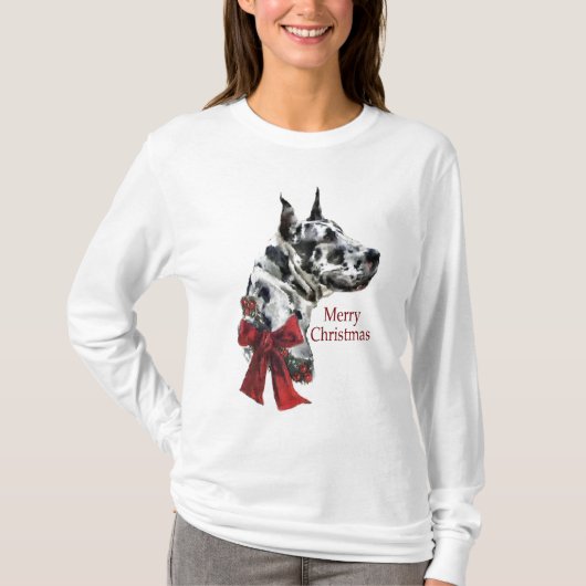 Harlequin Great Dane-kerstcadeaus T-shirt (Voorkant)