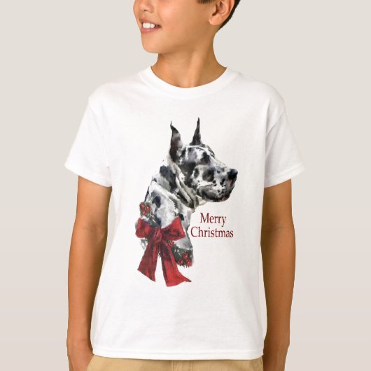 Harlequin Great Dane-kerstcadeaus T-shirt (Voorkant)