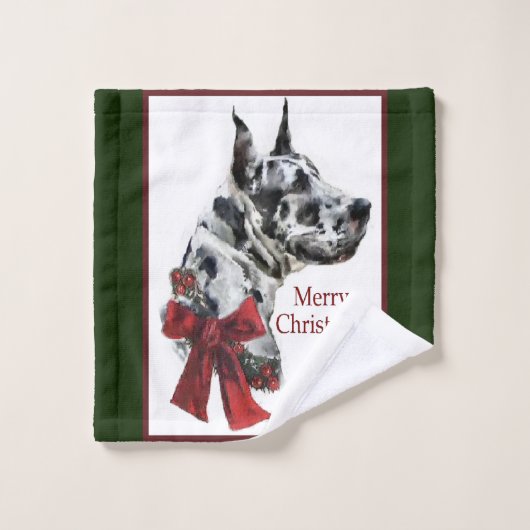 Harlequin Great Dane Kerstmis Bad Handdoek (Wasdoekje)