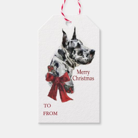 Harlequin Great Dane Kerstmis Cadeaulabel (Voorkant)