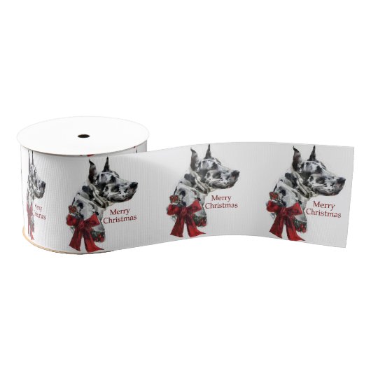 Harlequin Great Dane Kerstmis Grosgrain Lint (Spoel)