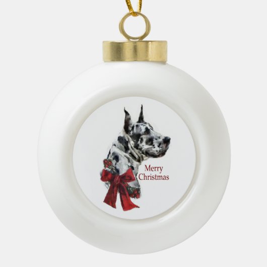 Harlequin Great Dane Kerstmis Keramische Bal Ornament (Voorkant)