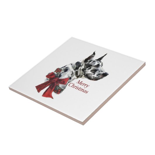 Harlequin Great Dane Kerstmis Tegeltje (Zijkant)