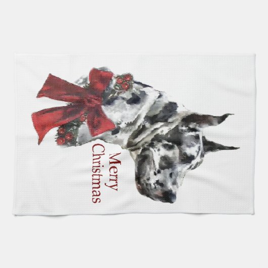 Harlequin Great Dane Kerstmis Theedoek (Horizontaal)