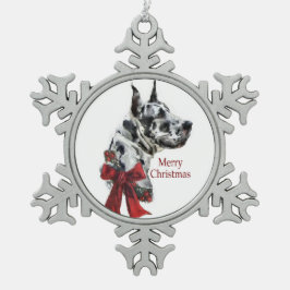 Harlequin Great Dane Kerstmis Tin Sneeuwvlok Ornament