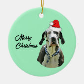 Harlequin Great Dane met Santa Hat Keramisch Ornament (Voorkant)