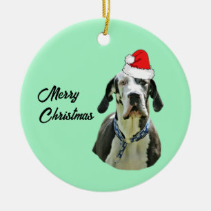 Harlequin Great Dane met Santa Hat Keramisch Ornament