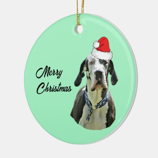 Harlequin Great Dane met Santa Hat Keramisch Ornament (Links)