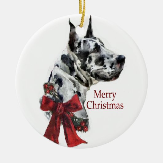 Harlequin Great Dane-Ornament voor kerstcadeaus Keramisch Ornament (Voorkant)