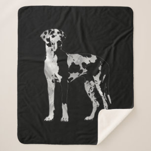 Harlequin Great Dane-pearl en Silver Sherpa Deken