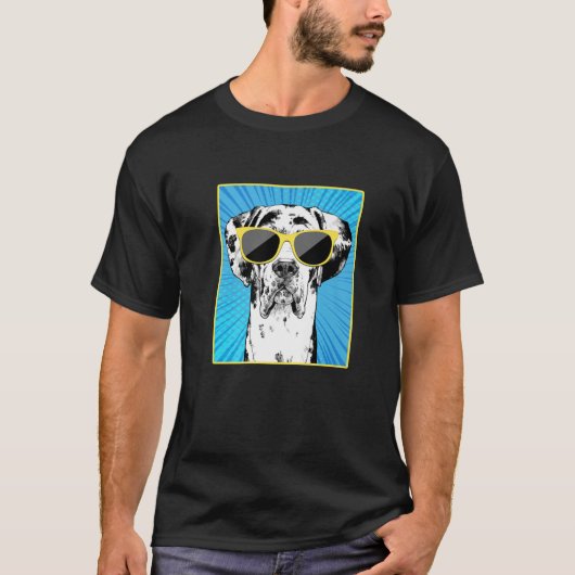 Harlequin Great Dane Portrait Pop Art Dog met Sun T-shirt (Voorkant)
