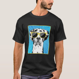 Harlequin Great Dane Portrait Pop Art Dog With Sun T-shirt
