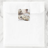 Harlequin Great Dane puppy slaapt op moeder Vierkante Sticker (Tas)