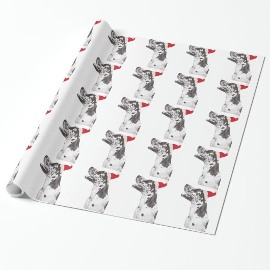 Harlequin Great Dane Santa Hat Wrapping Paper Cadeaupapier (Uitgerold)