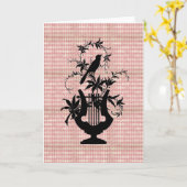Harlequin Harp Bird Silhouette Wenskaart Kaart (Gele Bloem)