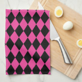 Harlequin Hot Pink en Black Theedoek (Quarter Fold)