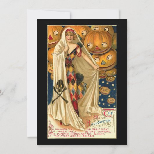 Harlequin Lady Flat Halloween Card Bedankkaart (Voorkant)