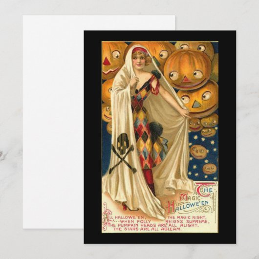 Harlequin Lady Flat Halloween Card Bedankkaart (Voorkant / Achterkant)