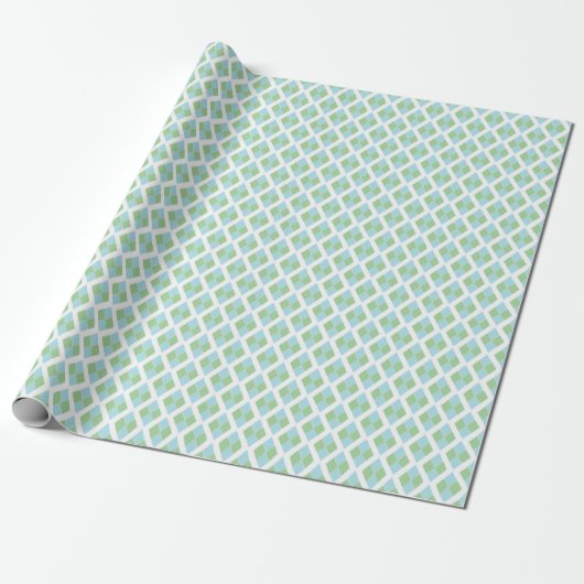 Harlequin Lattice in Green and Aqua Cadeaupapier (Uitgerold)