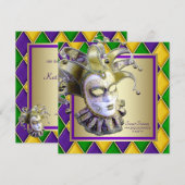 Harlequin Mardi Gras Maskerade Party Kaart (Voorkant / Achterkant)