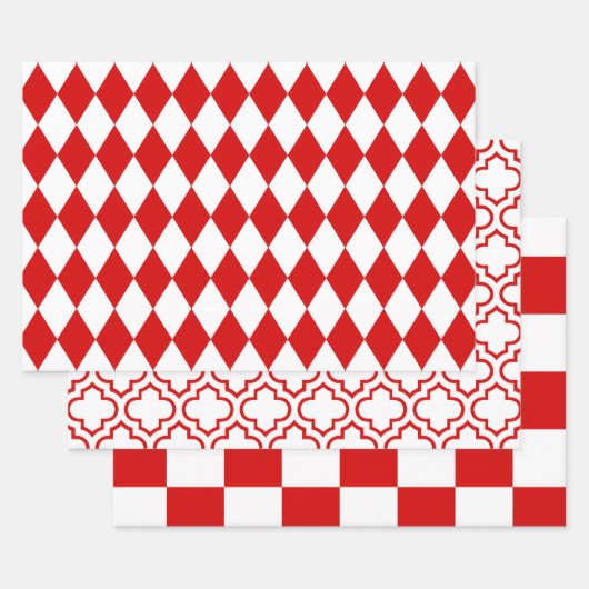 Harlequin Marokkaanse Checker DIY Kleuren Wit Rood Inpakpapier Vel (Set)
