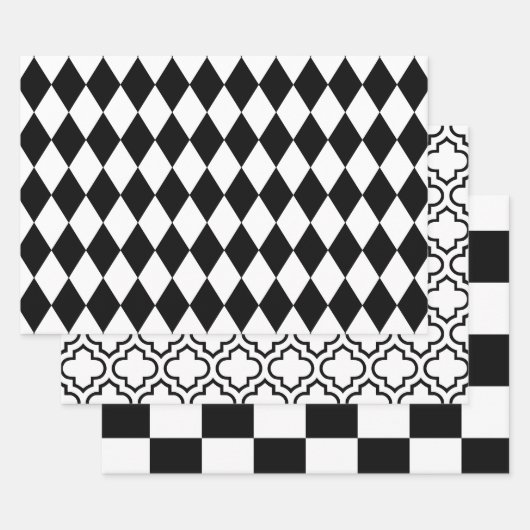 Harlequin Marokkaanse Checker DIY Kleuren Wit Zwar Inpakpapier Vel (Set)