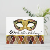 Harlequin Masquerade 40th Birthday Party (taupe) Kaart (Staand voorkant)