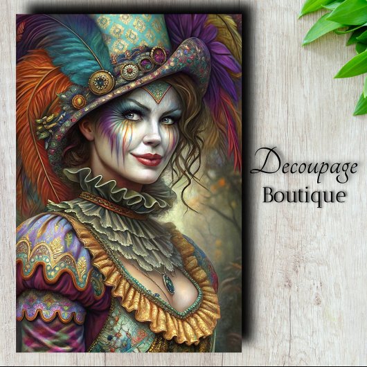 Harlequin Masquerade Clown Decoupage Tissuepapier