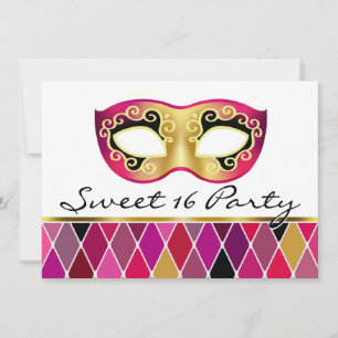 Harlequin Masquerade Sweet Sixteen Party (fuschia) Kaart